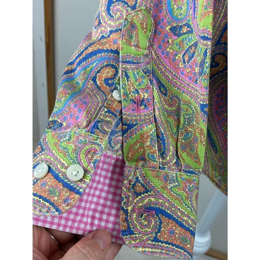 Chaps Ralph Lauren Multicolor Paisley Button-Down Shirt 3/4 sleeve - Picture 5 of 6